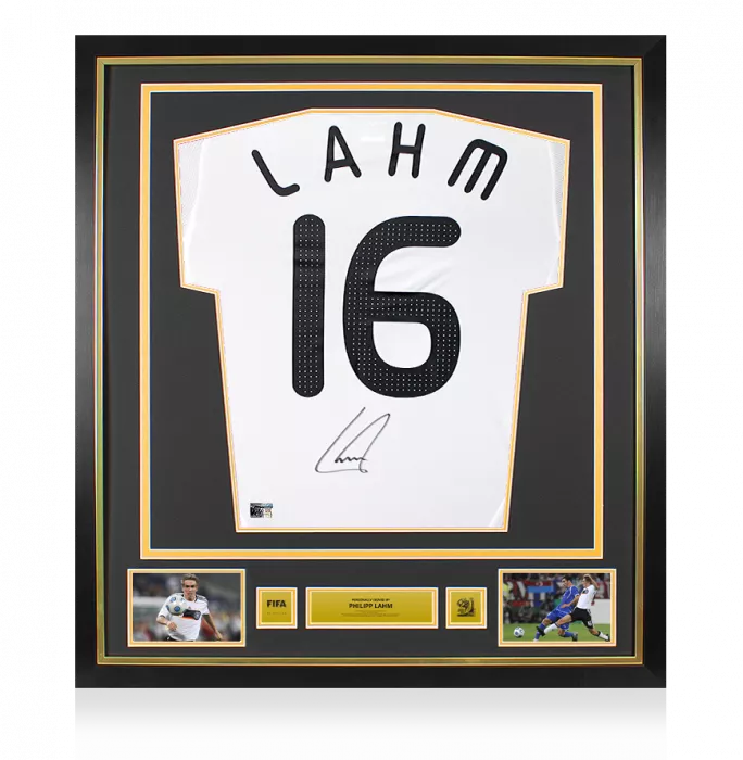 icons Philipp Lahm Official 2010 FIFA World Cup™ Back Signed and Framed Germany 2008-09 Home Shirt