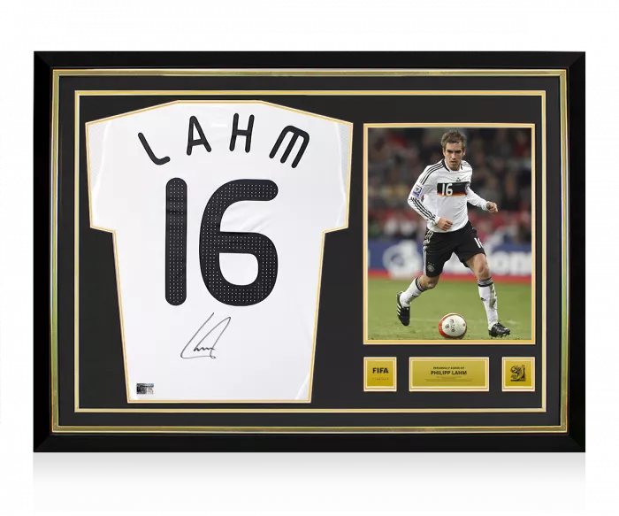 icons Philipp Lahm Official 2010 FIFA World Cup™ Back Signed and Hero Framed Germany 2008-09 Home Shirt