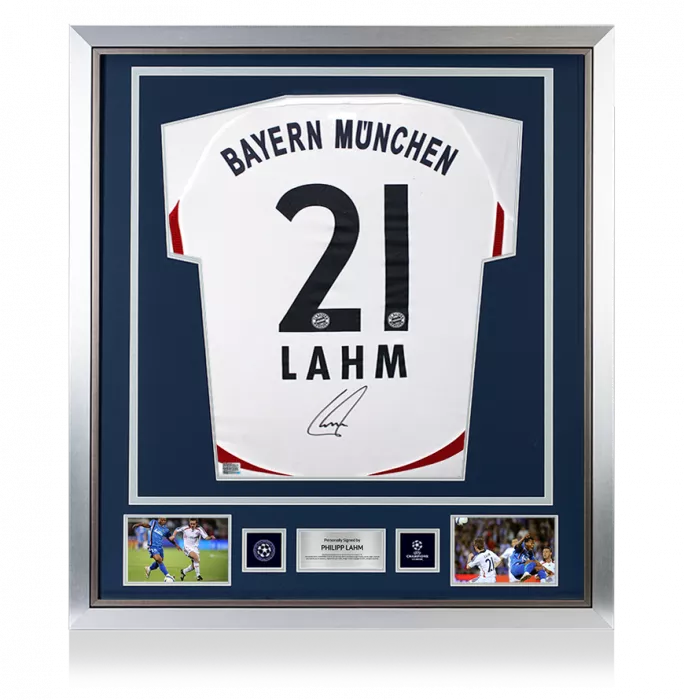 icons Philipp Lahm Official UEFA Champions League Back Signed and Framed FC Bayern Munich 2006-07 Away Shirt