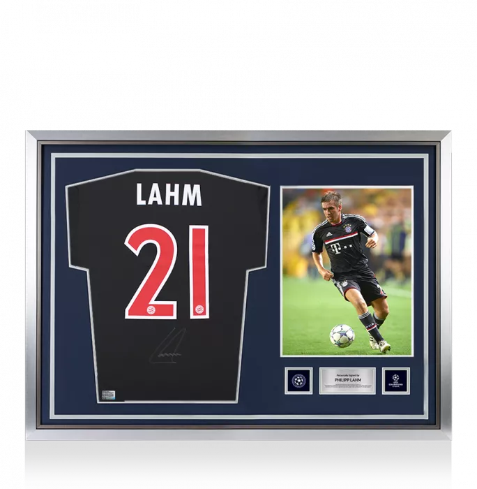 icons Philipp Lahm Official UEFA Champions League Back Signed and Hero Framed FC Bayern Munich 2011-12 Third Shirt