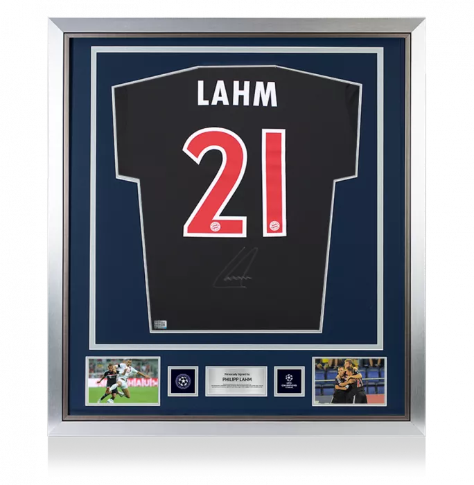 icons Philipp Lahm Official UEFA Champions League Back Signed and Framed FC Bayern Munich 2011-12 Third Shirt