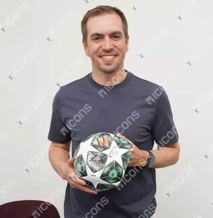Icons Philipp Lahm Official UEFA Champions League Signed Football In Acrylic Case
