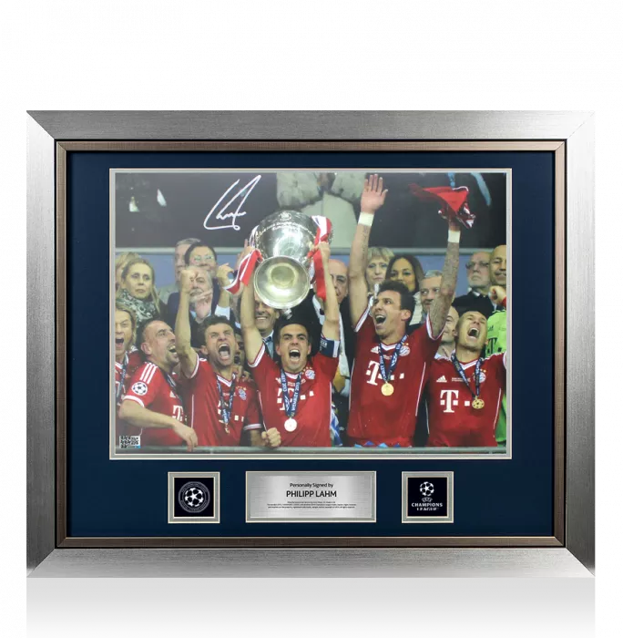 icons Philipp Lahm Official UEFA Champions League Signed and Framed FC Bayern Munich Photo: 2013 UEFA Champions League Winner