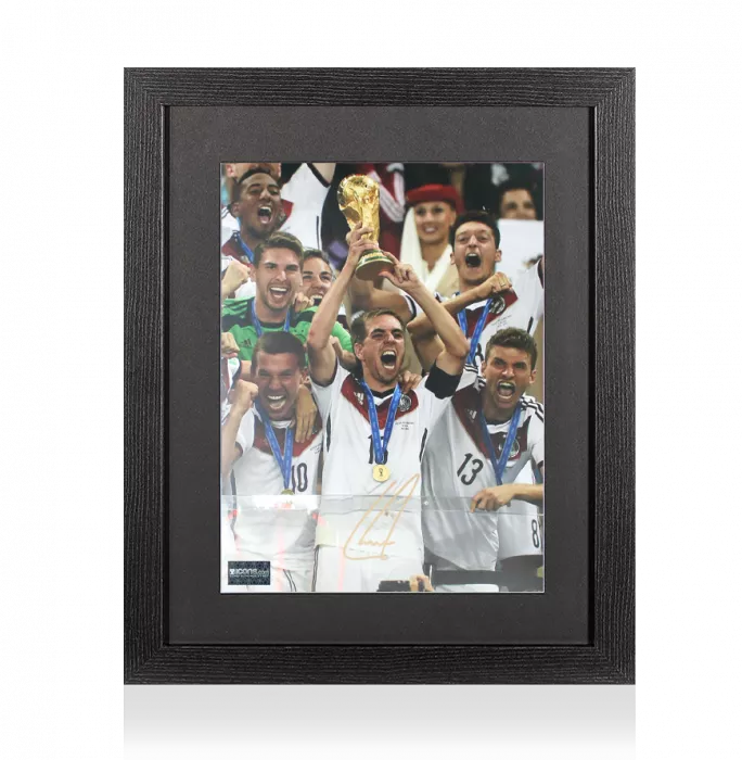 icons Philipp Lahm Signed Germany Photo In Black Wooden Frame: FIFA World Cup Winner