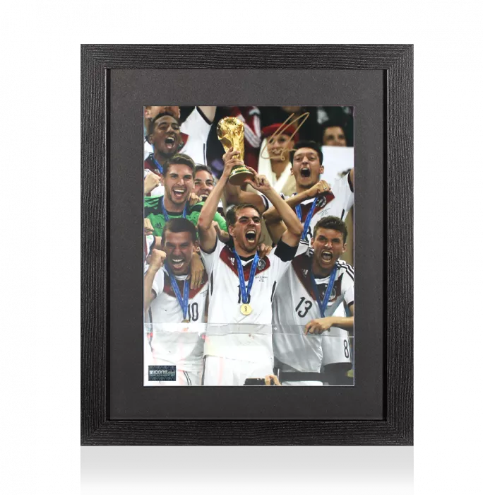 icons Philipp Lahm Signed Germany Photo In Black Wooden Frame: FIFA World Cup Winner