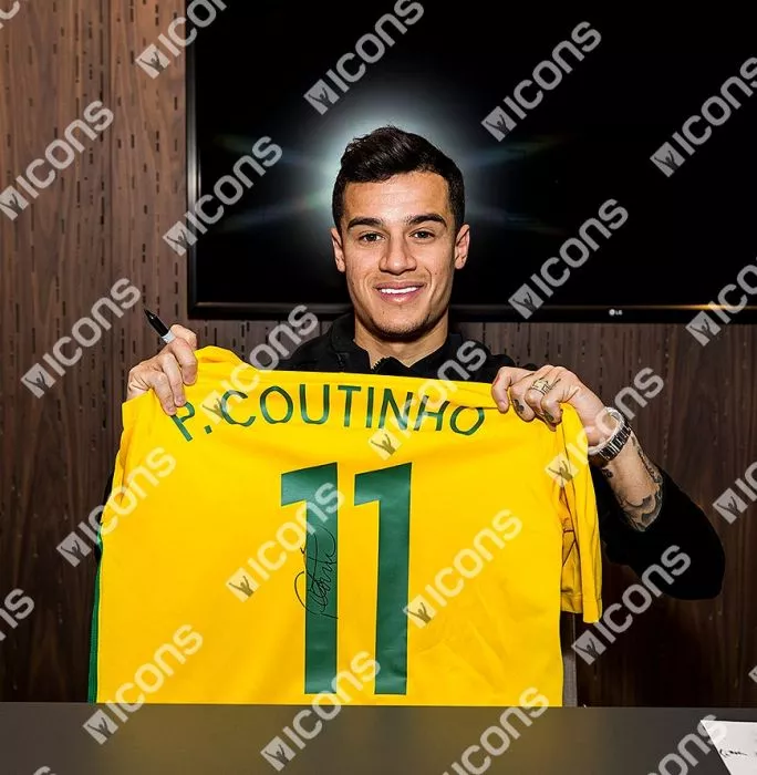 Icons Philippe Coutinho Back Signed Brazil 2017-18 Home Shirt