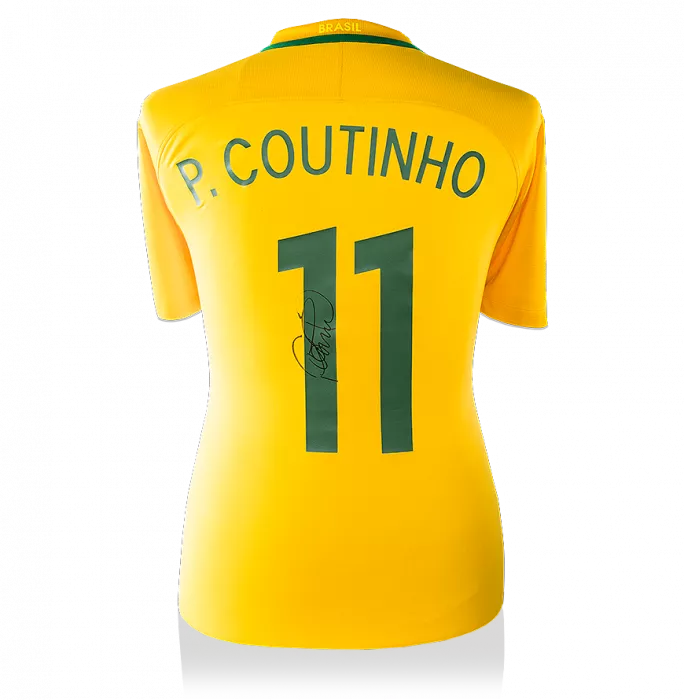 icons Philippe Coutinho Back Signed Brazil 2017-18 Home Shirt