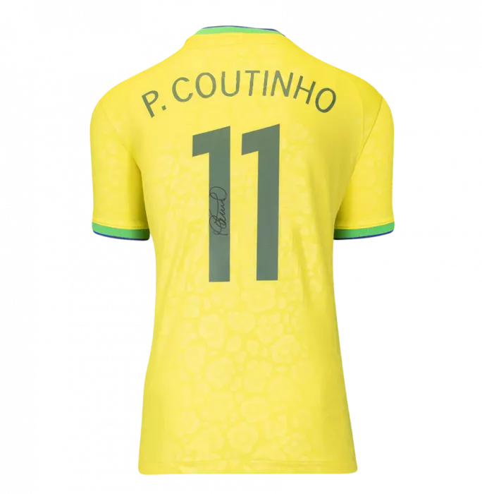 Icons Philippe Coutinho Back Signed Brazil 2022-23 Home Shirt With Fan Style Numbers
