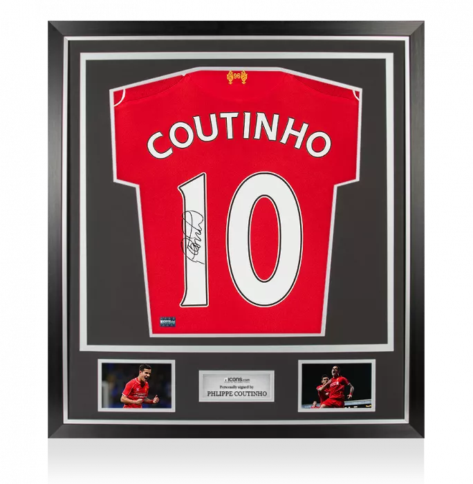icons Philippe Coutinho Back Signed Liverpool 2014-15 Home Shirt In Classic Frame