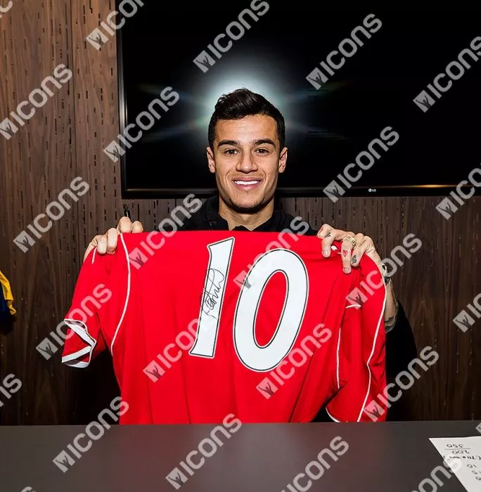 Icons Philippe Coutinho Back Signed Liverpool 2014-15 Home Shirt
