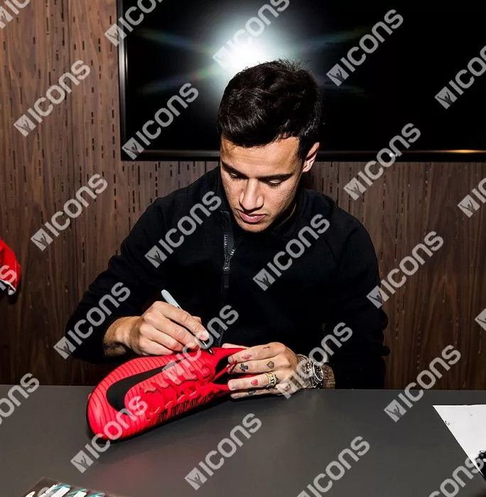 Icons Philippe Coutinho Signed Red And Black Nike Mercurial Boot