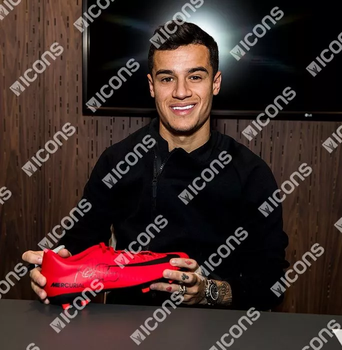 Icons Philippe Coutinho Signed Red And Black Nike Mercurial Boot In Bubble Frame: Option 1