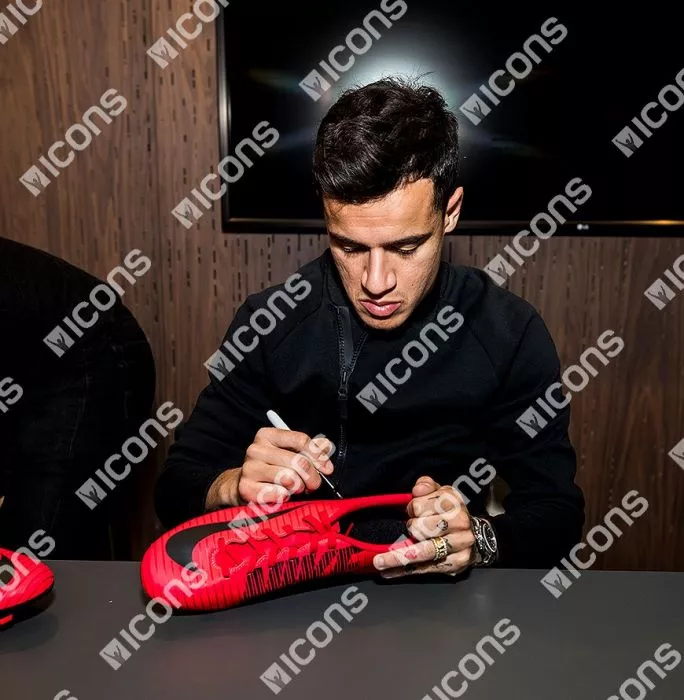 Icons Philippe Coutinho Signed Red And Black Nike Mercurial Boot In Bubble Frame: Option 1