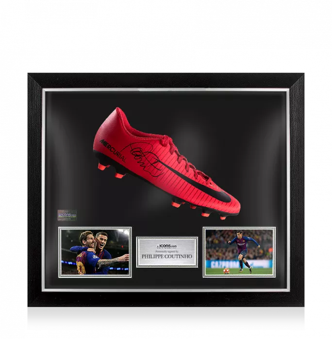 icons Philippe Coutinho Signed Red and Black Nike Mercurial Boot In Bubble Frame: Option 1