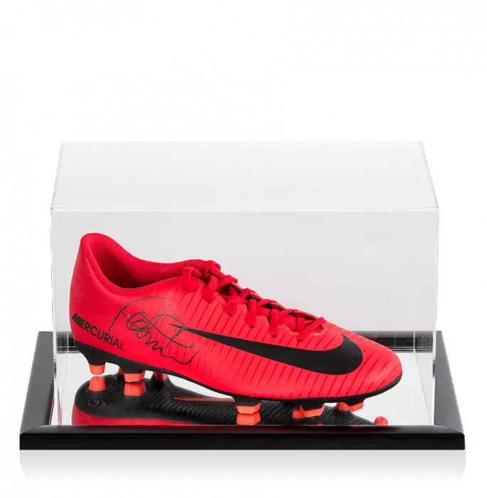 icons Philippe Coutinho Signed Red and Black Nike Mercurial Boot In Acrylic Case
