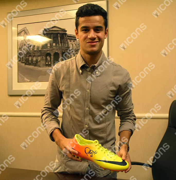 Icons Philippe Coutinho Signed Yellow And Orange Nike Mercurial Vapor IX Boot