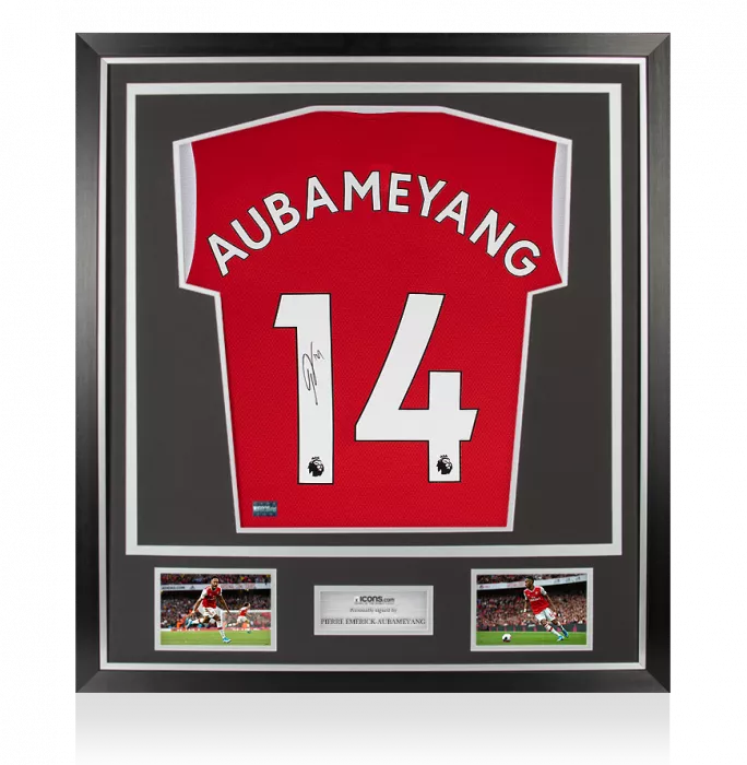 icons Pierre-Emerick Aubameyang Back Signed Arsenal 2019-20 Home Shirt In Classic Frame