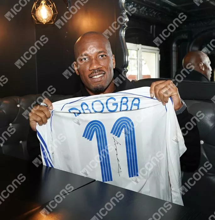 Icons PLAYER ISSUE Didier Drogba Back Signed Chelsea 2006-07 Away Shirt In Classic Frame