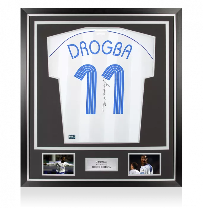 icons PLAYER ISSUE Didier Drogba Back Signed Chelsea 2006-07 Away Shirt In Classic Frame