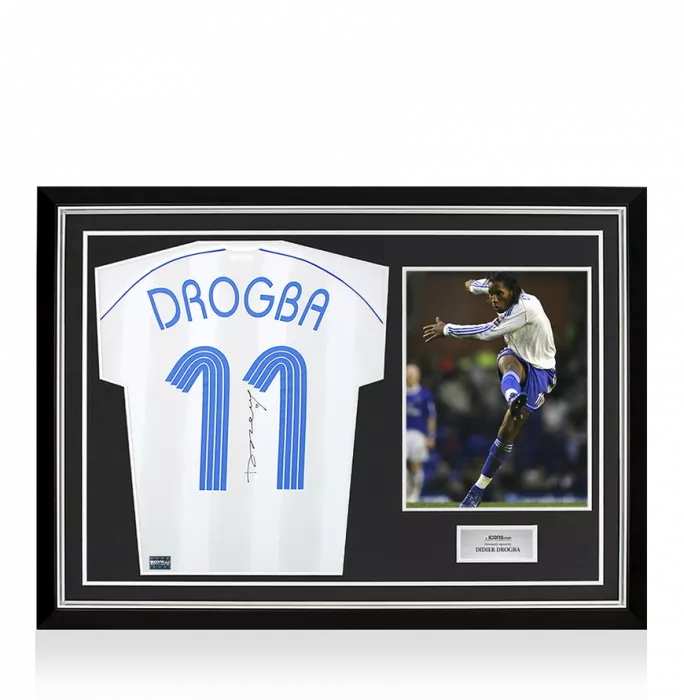 icons PLAYER ISSUE Didier Drogba Back Signed Chelsea 2006-07 Away Shirt In Hero Frame: Option 1