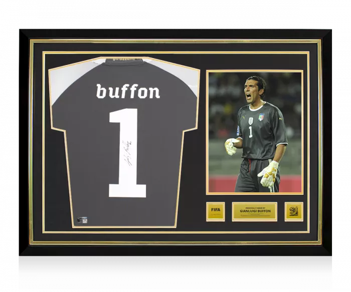 icons PLAYER ISSUE Gianluigi Buffon Official 2010 FIFA World Cup™ Back Signed and Hero Framed Italy 2010-12 Goalkeeper Shirt
