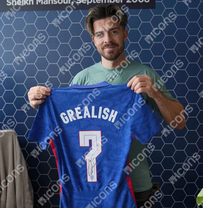 Icons PLAYER ISSUE Jack Grealish Back Signed England 2020-21 Away Shirt In Hero Frame: Option 1