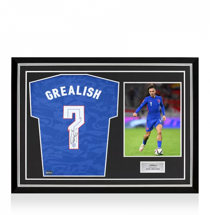 icons PLAYER ISSUE Jack Grealish Back Signed England 2020-21 Away Shirt In Hero Frame: Option 1
