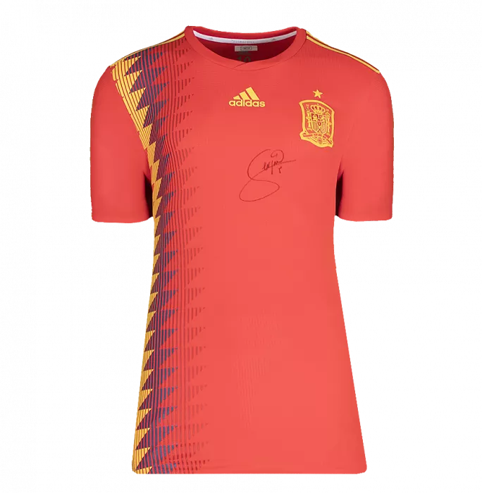 Icons PLAYER ISSUE Sergio Busquets Front Signed Spain 2018 Home Shirt In Hero Frame: Option 1