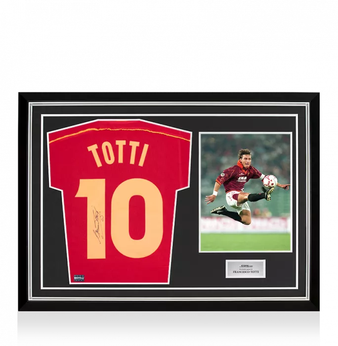 icons PRE-FRAMED Francesco Totti Back Signed AS Roma 1998-99 Home Shirt In Hero Frame: Option 1
