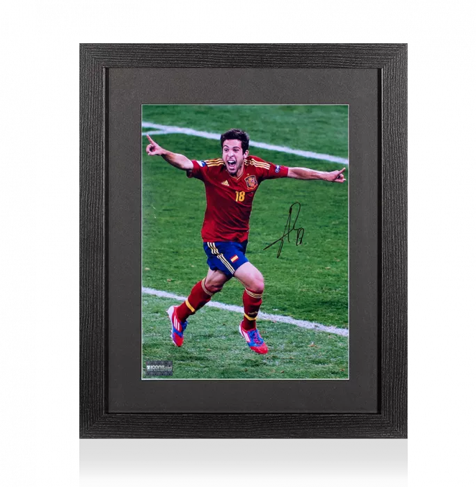 icons PRE-FRAMED Jordi Alba Signed Spain Photo In Black Wooden Frame: UEFA EURO 2012 Final Goal