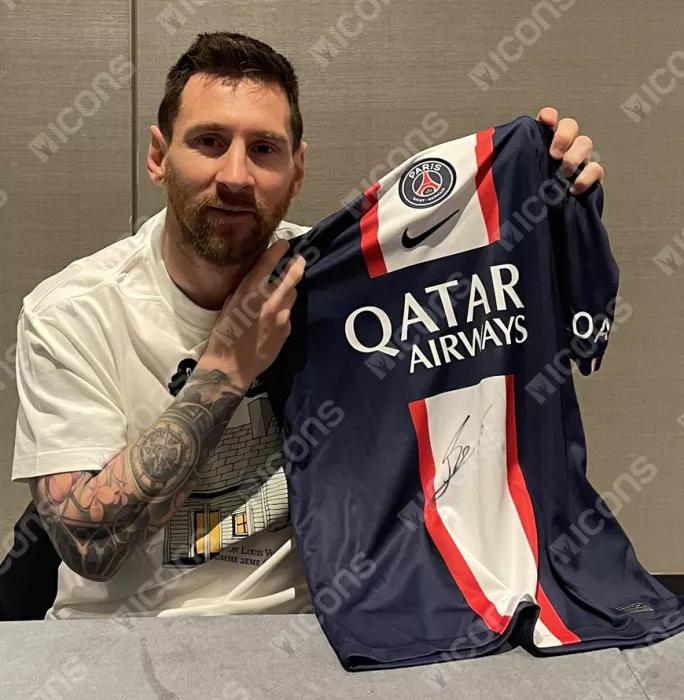 Icons PRE-FRAMED Lionel Messi Official Paris Saint-Germain Front Signed And Framed 2022-23 Home Shirt