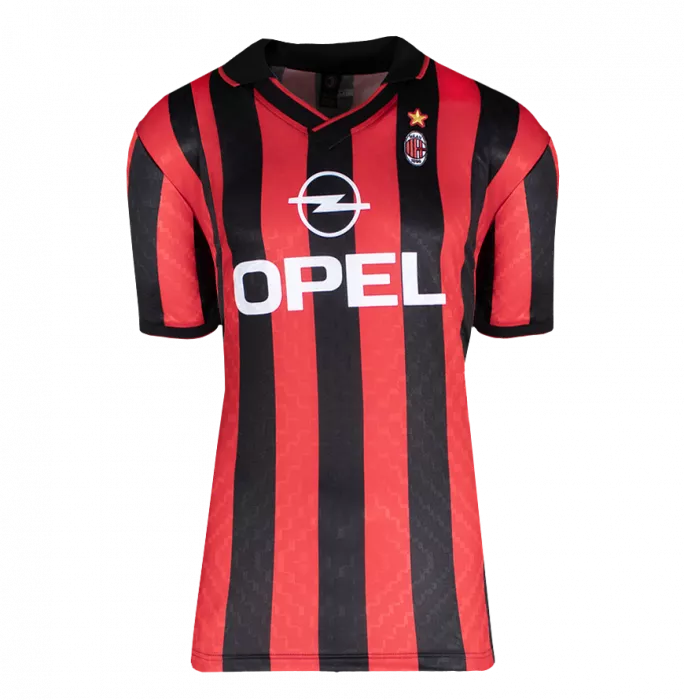 Icons PRE-FRAMED Rivaldo Official UEFA Champions League Back Signed And Framed AC Milan Retro Home Shirt