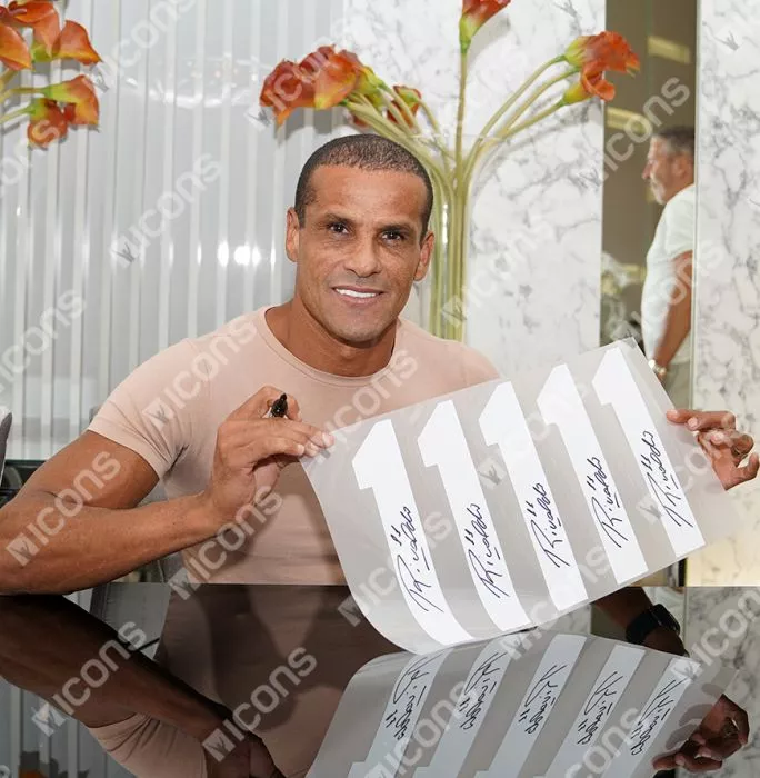 Icons PRE-FRAMED Rivaldo Official UEFA Champions League Back Signed And Framed AC Milan Retro Home Shirt