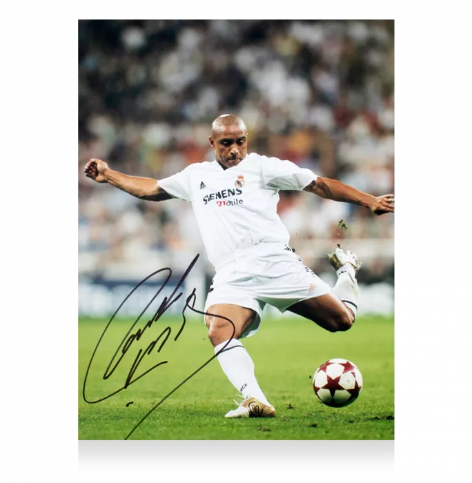 Icons PRE-FRAMED Roberto Carlos Signed Real Madrid CF Photo In Black Wooden Frame: Los Blancos Icon