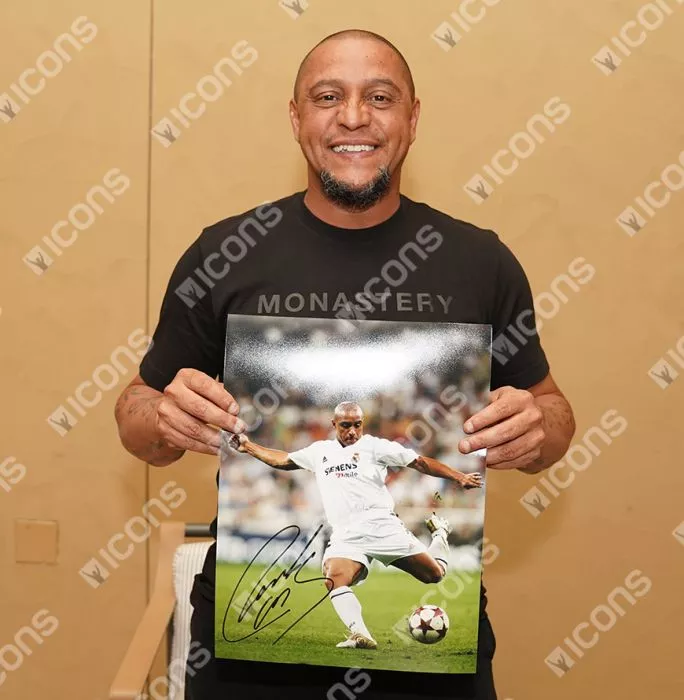 Icons PRE-FRAMED Roberto Carlos Signed Real Madrid CF Photo In Black Wooden Frame: Los Blancos Icon