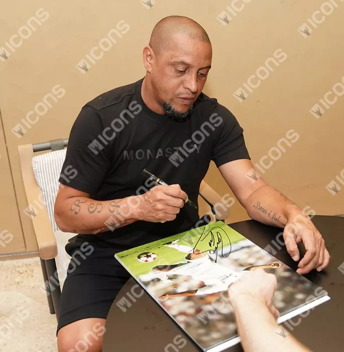 Icons PRE-FRAMED Roberto Carlos Signed Real Madrid CF Photo In Black Wooden Frame: Los Blancos Icon