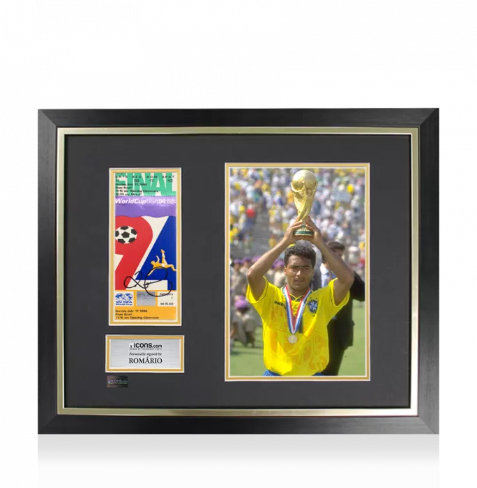 icons PRE-FRAMED Romario Signed and Framed 1994 FIFA World Cup Final Ticket