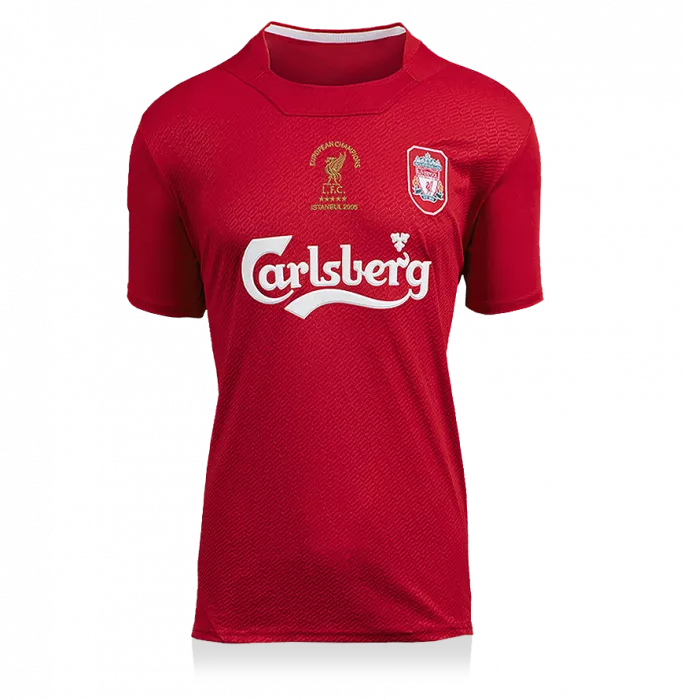 Icons PRE-FRAMED Steven Gerrard Official UEFA Champions League Back Signed And Framed Liverpool 2005 Home Shirt: UEFA Champions League Final Edition
