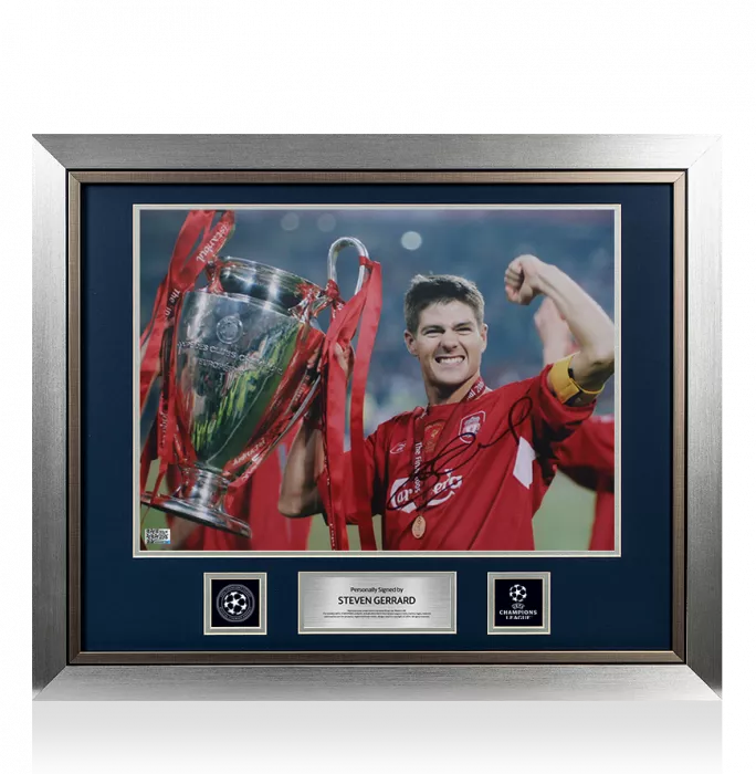 Icons PRE-FRAMED Steven Gerrard Official UEFA Champions League Signed And Framed Liverpool Photo: 2005 Winner