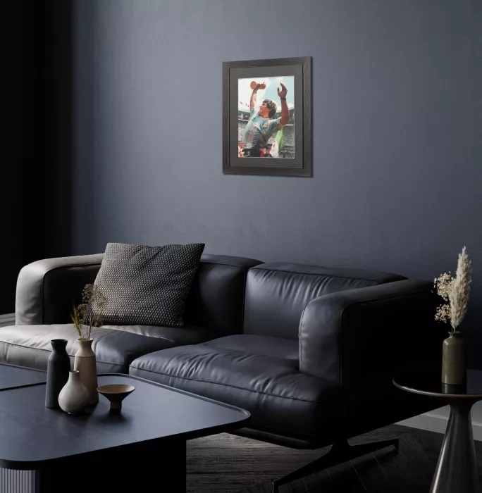 Icons PRE-FRAMED UNSIGNED Diego Maradona Photo In Black Wooden Frame: Argentina 1986 FIFA World Cup Winner