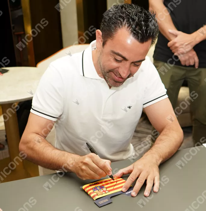 Icons PRE-FRAMED Xavi Official FC Barcelona Signed And Framed Branded Captain's Armband
