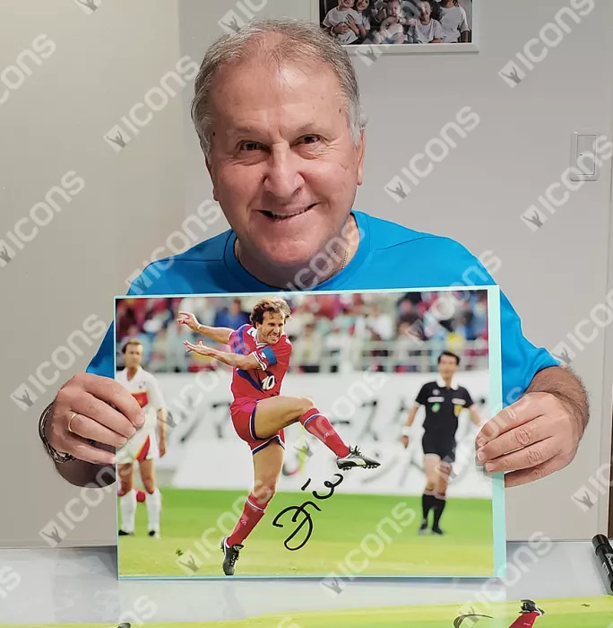 Icons PRE-FRAMED Zico Signed Kashima Antlers Photo In Black Wooden Frame: J League Goal