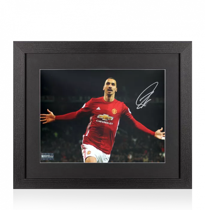 icons PRE-FRAMED Zlatan Ibrahimovic Signed Manchester United Photo In Black Wooden Frame: Red Devil