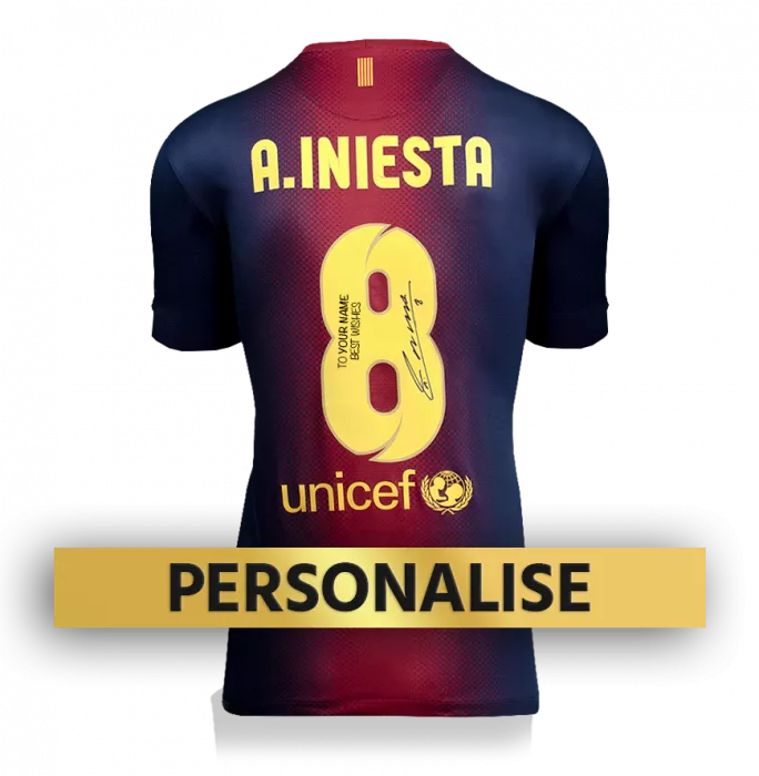icons PRE-ORDER Andres Iniesta Signed and Personally Dedicated FC Barcelona Home Shirt