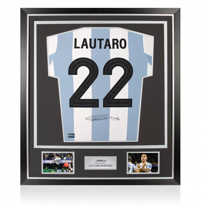 icons PRE-ORDER Lautaro Martinez Back Signed Argentina 2024-25 Anniversary Home Shirt In Classic Frame