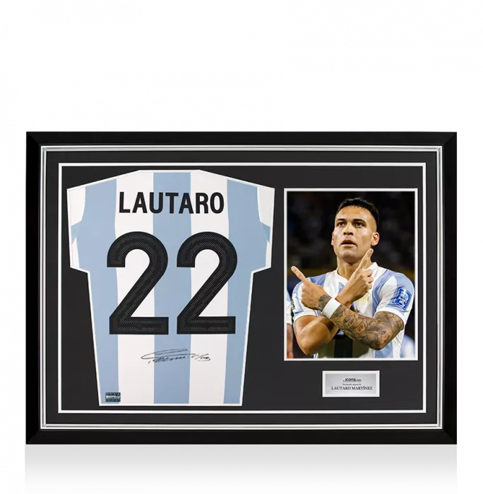 icons PRE-ORDER Lautaro Martinez Back Signed Argentina 2024-25 Anniversary Home Shirt In Hero Frame: Option 1