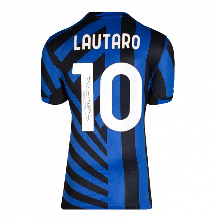 Icons PRE-ORDER Lautaro Martinez Back Signed Internazionale 2024-25 Home Shirt With Fan Style Number In Hero Frame: Option 1