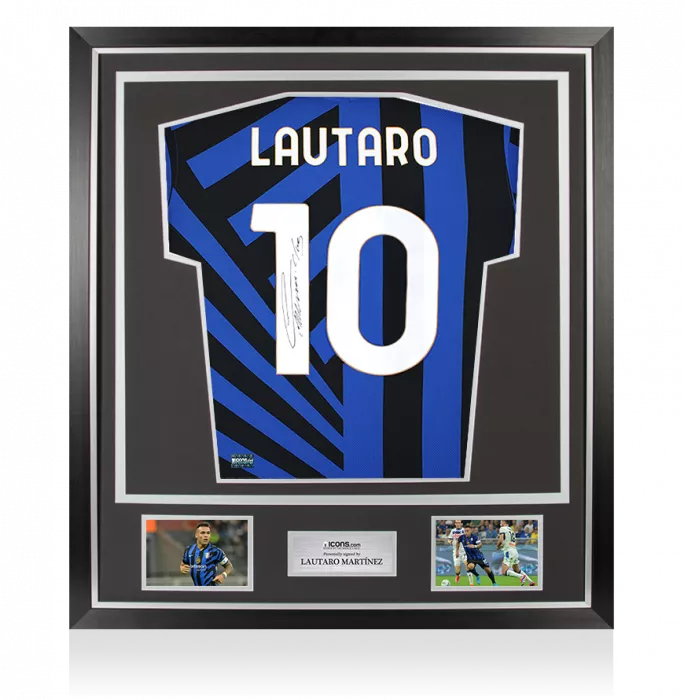 icons PRE-ORDER Lautaro Martinez Back Signed Internazionale 2024-25 Home Shirt with Fan Style Number In Classic Frame