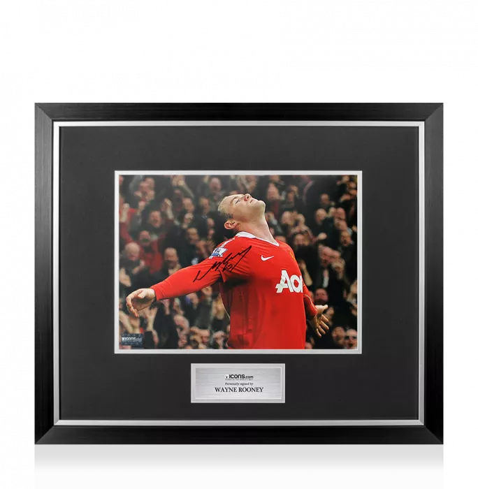 Icons Premium Framed Wayne Rooney Signed Manchester United Photo: Over Head Kick Celebration