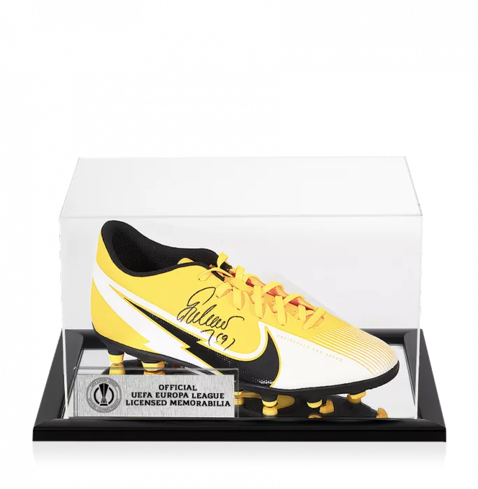 icons Radamel Falcao Official UEFA Europa League Signed Orange and White Nike Mercurial Vapor Boot In Acrylic Case